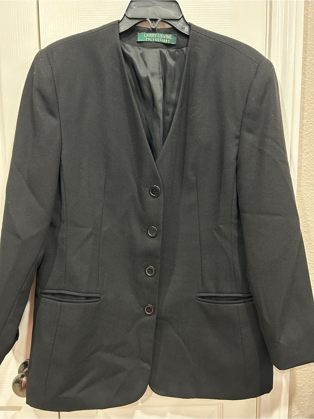 Vintage Larry Levine 100% Wool Women’s Collarless Blazer Jacket Black Size14